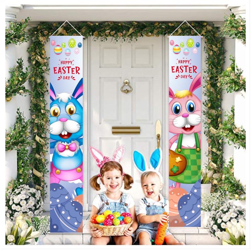 Porch Easter Sign Couplet Banner Party Decoration Egg Bunny Door Holiday Hanging