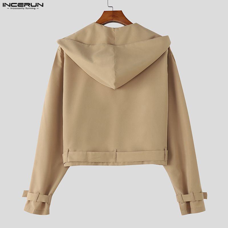 INCERUN Men Long Sleeve Casual Loose Short Hooded Cargo Jackets Tops