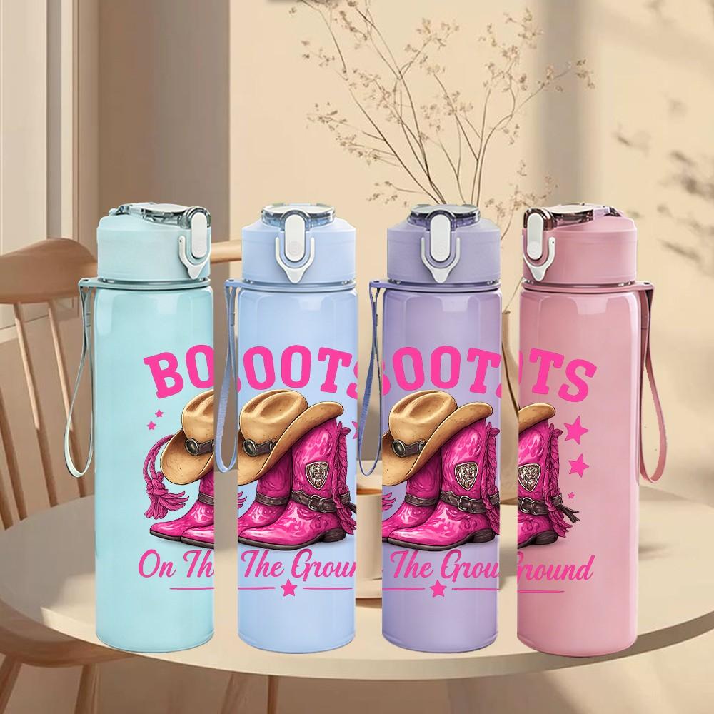 1PC Cowgirl Western Boots 750ml Color Plastic Sports Water Bottle Leakproof Flip Straw Lid Suitable for Sports Office Home Use