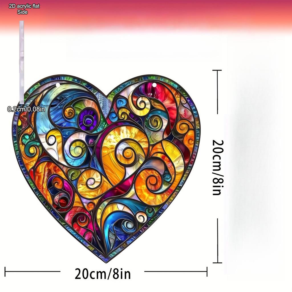 Motif Spirale Coloré Abstrait, Décoration de Fenêtre en Forme de Cœur Acrylique, Art de Décoration pour Jardin Cour Maison, Crèches, Décoration Murale Vintage pour Maison