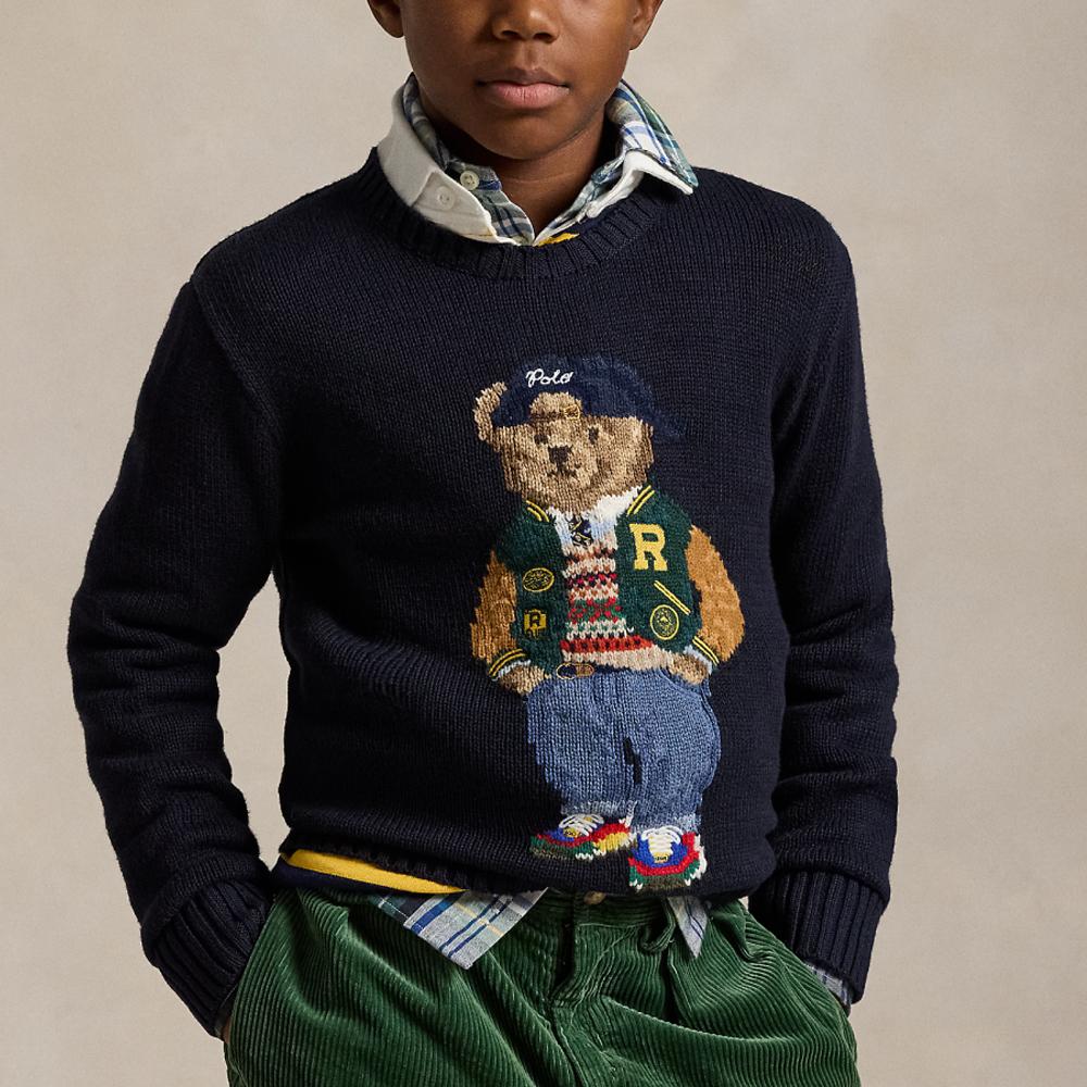 Polo Ralph Lauren Genser Ss24 Bjørn Rund hals Logo Broderi Langermet Strikk Barnegenser Mørkeblå CWPOSWEY6820545-410