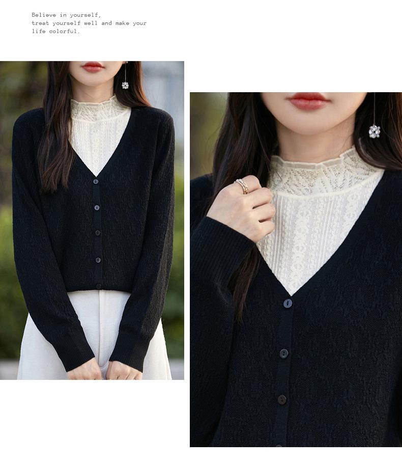 16G Fine Wool Lace Two-Piece Sweater: Delicate, Half-High Neck Knitwear for Autumn/Winter