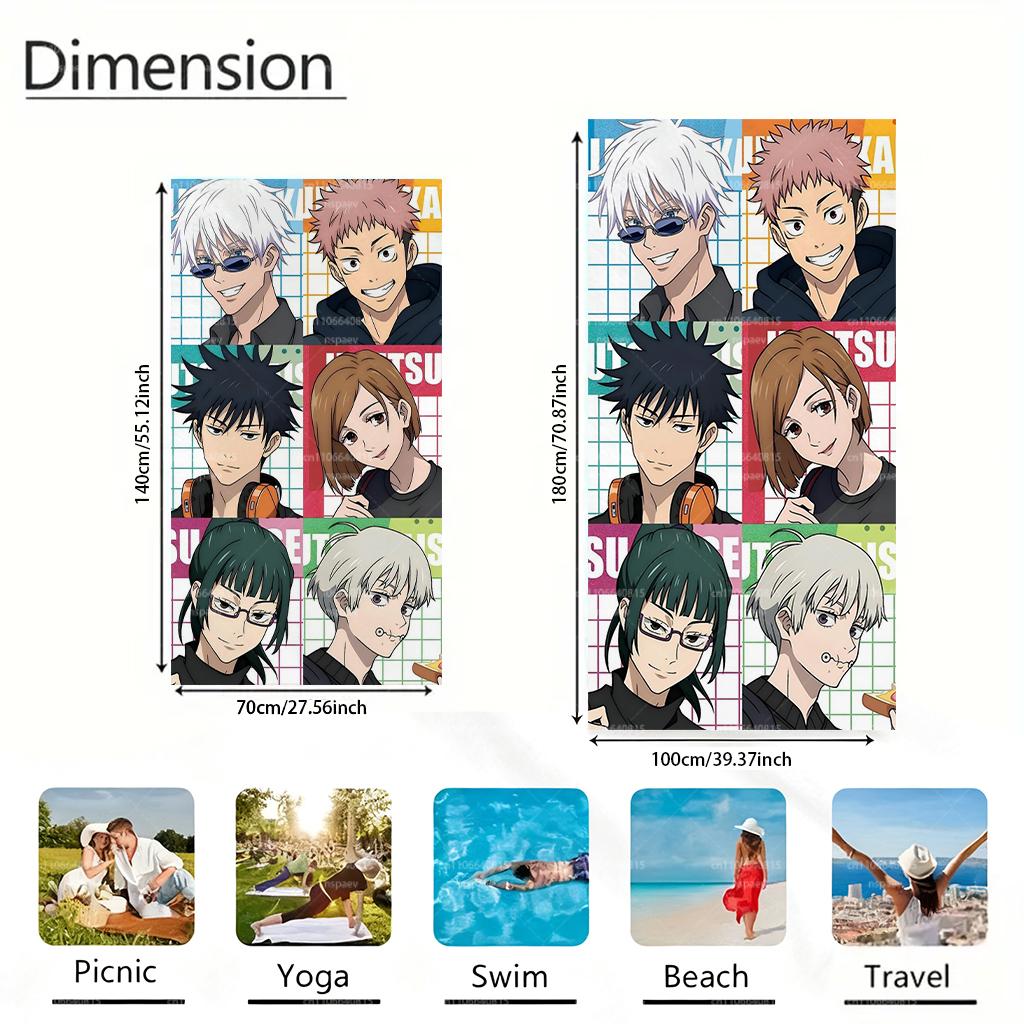 J-Jujutsu K-Kaisen Characters Beach Towel, Quick Dry Anime Bath Towel, Soft Absorbent Towel for Swimming Camping