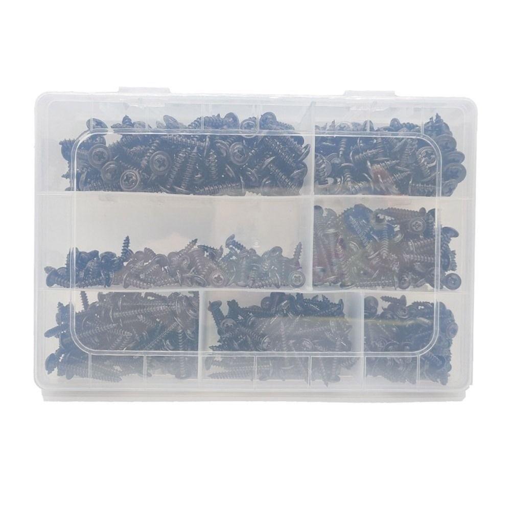 700pcs/set Carbon Steel Self-drilling Screw Fully Threaded High Hardness Cross Recessed Screw Rust-Resistant Self-Tapping Screw