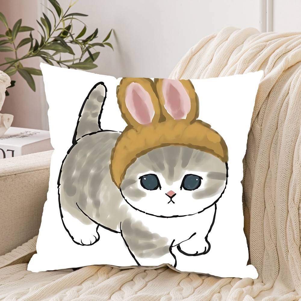 Hand Drawn Cute Cat Pillow Case Pattern Printed Pillowcase For Living Room Sofa Cushion Cover Bedroom Decor