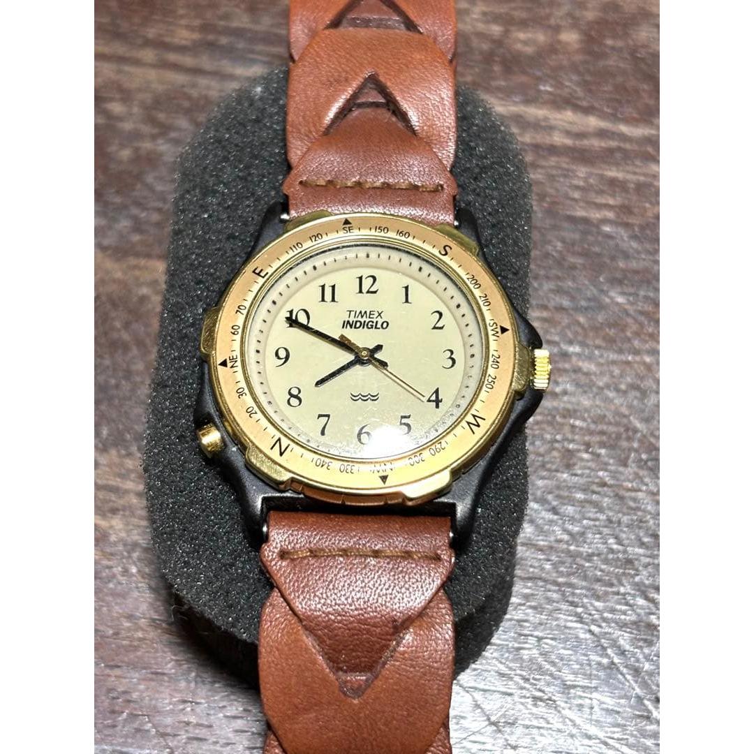 TIMEX INDIGLO Compass Brown Leather Belt Indiglo Watch