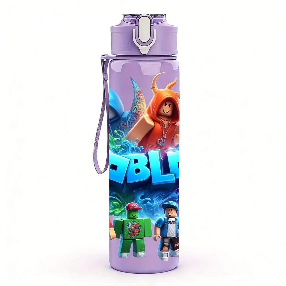 1PC Roblox Game Character Print 750ml Color Plastic Sports Water Bottle Leakproof Flip Straw Lid Suitable for Sports Office Home Use