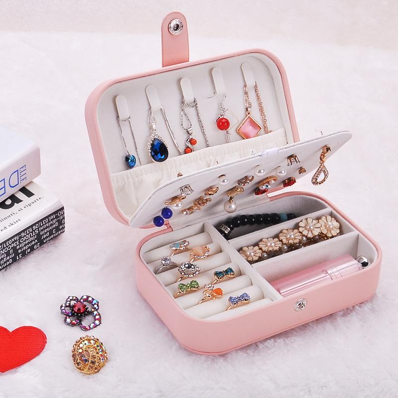 Portable Jewelry Storage Box Travel Organizer Jewelry Case Leather Storage Earrings Necklace Ring Jewelry Organizer Display