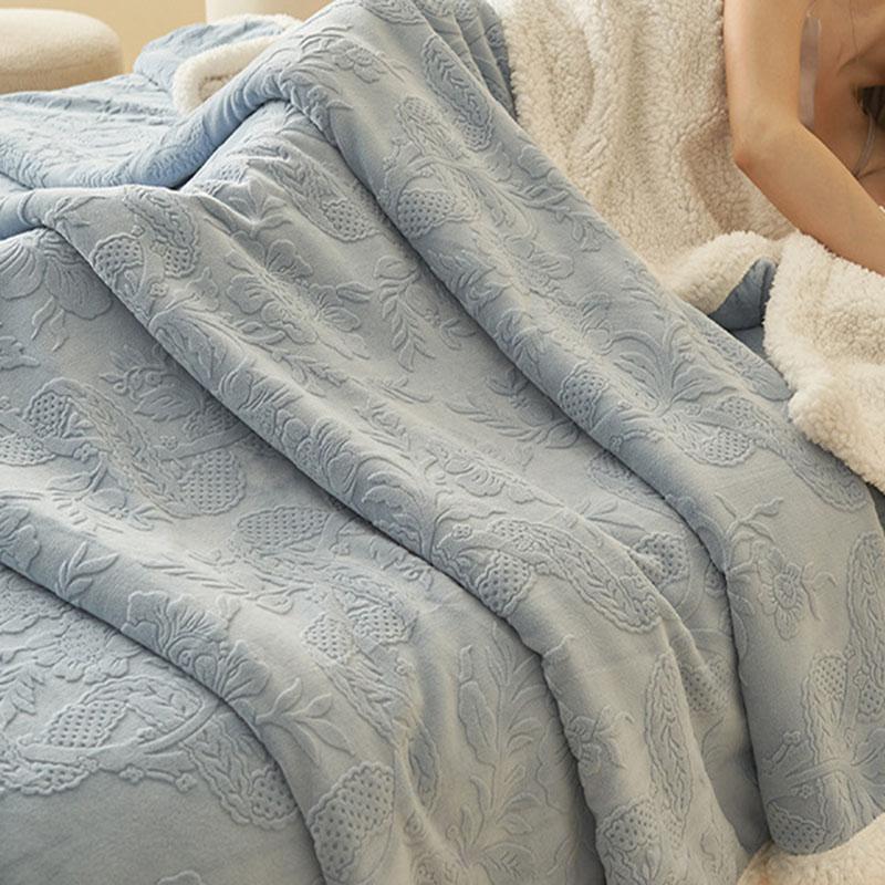 European 3D Carved Milk Velvet Winter Blanket Thickened Lamb Wool Blanket for Living Room Sofa Soft Warm Nap Quilt for Office