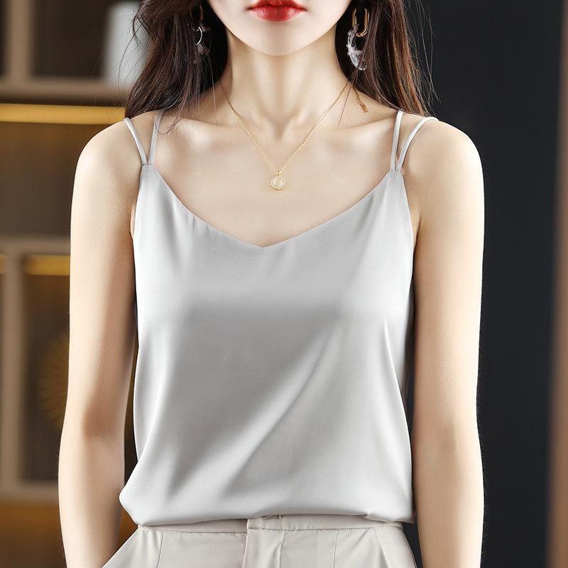 Acetate Satin Shoulders Small Suspender Back for Women's Heart Summer New Style for Outerwear and Fashionable Base Top