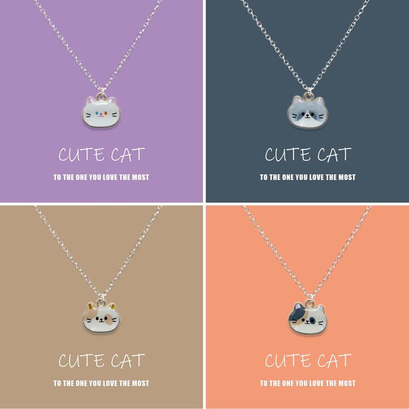 New Trendy Cute Enamel Cat Pendant Necklace For Women Exquisite Cartoon Kitten Metal Chain Choker Party Friendship Jewelry Gifts
