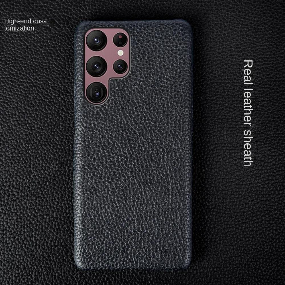 High-end Cowhide Leather Case for Samsung Galaxy S23 Ultra S24 S25 Plus S26 5G S22 S21+ S20 FE Note 20 Ultra Hard Phone Shell