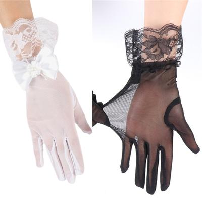 2pack Short Lace Mesh Gloves Princesses Birthday Party Gloves Sunscreen Gloves for Wedding Ceremonies