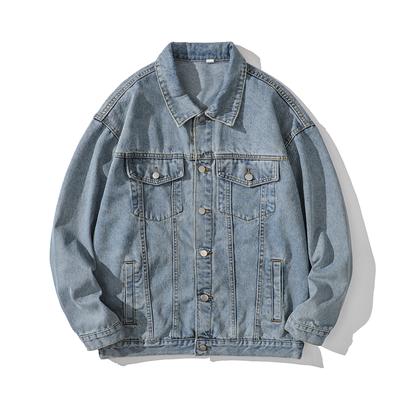 Lente en Herfst Nieuwe Heren Retro Losse Denim Jas Revers Koppel Casual Jas Kleding