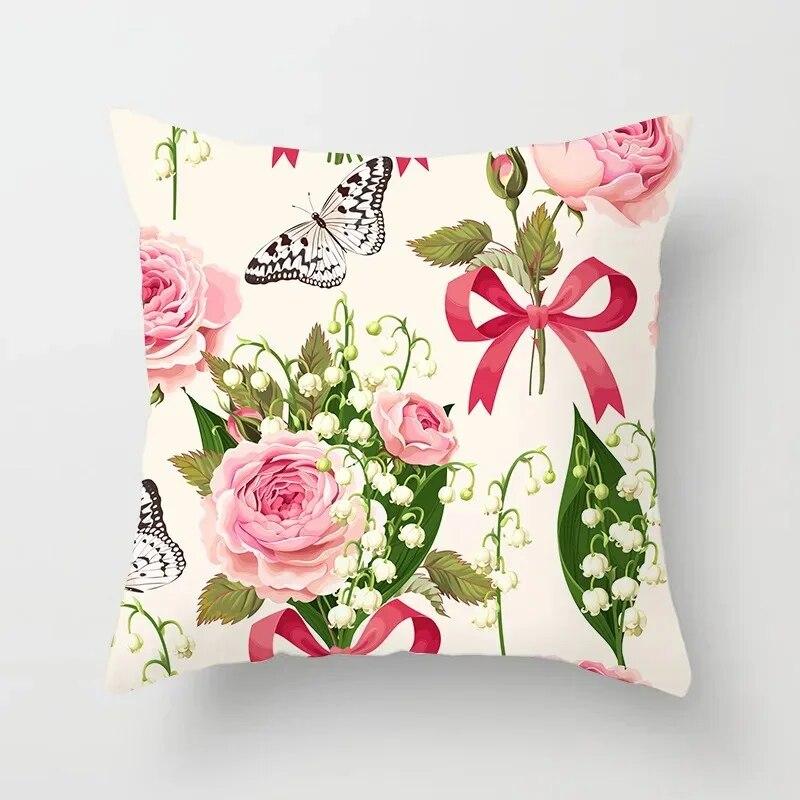 Car Living Room Sofa Cushion Cover Luxury Home Decoration Pillow Cover Rose Flower Print Pattern Cushion Cover