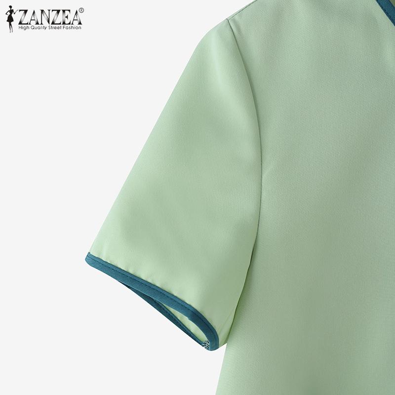 ZANZEA Women Casual Round Neck Short Sleeve Ethnic Print Blouse
