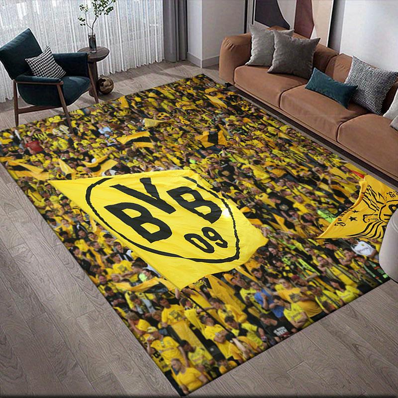 Dortmund Flannel Printed Carpet, Home Sofa Decoration for Living Room & Bedroom, Non‑Slip Play Flannel Floor Mat for Game Room