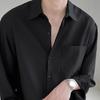 Lapel Long Sleeve Single-breasted Patch Pocket Draped Men Shirt Slim Fit Solid Color Business Dress Shirt Top