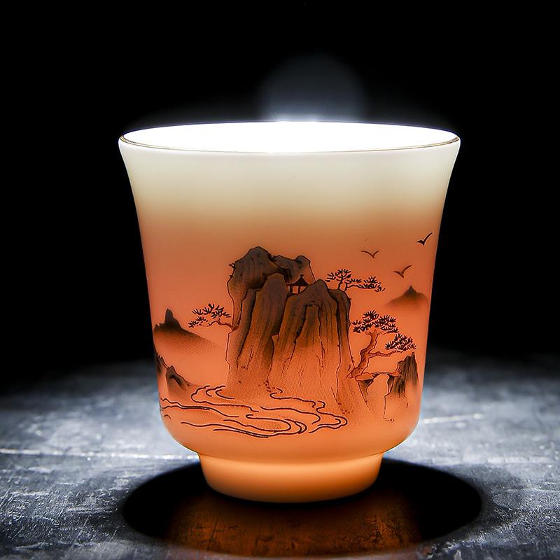 White Porcelain Full Set of Kung Fu Ceramic Tea Set Household Set Gift Box Suet Jade Business Gift Box a Set of Chinese High-end
