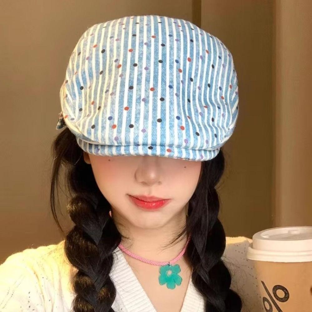 Y2k Stripped Berets Vintage Painter Cap Japanese Polka Dot Beret  Streetwear