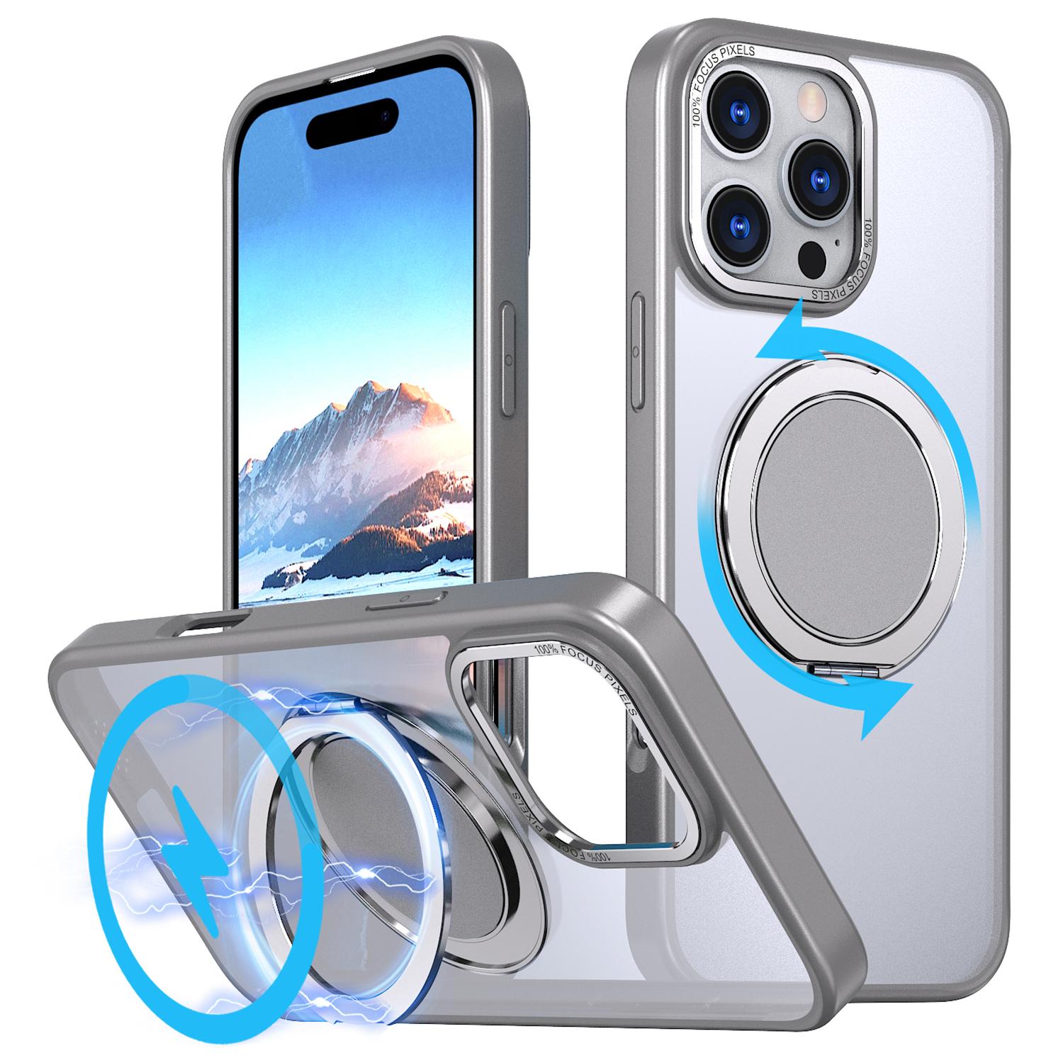 

For iPhone 16 Pro Case Compatible with MagSafe TPU+PC Kickstand Phone Cover Titanium Grey