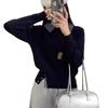 Korean Plaid Patchwork Knit Sweater - Women's Long Sleeve Fake Two-Piece