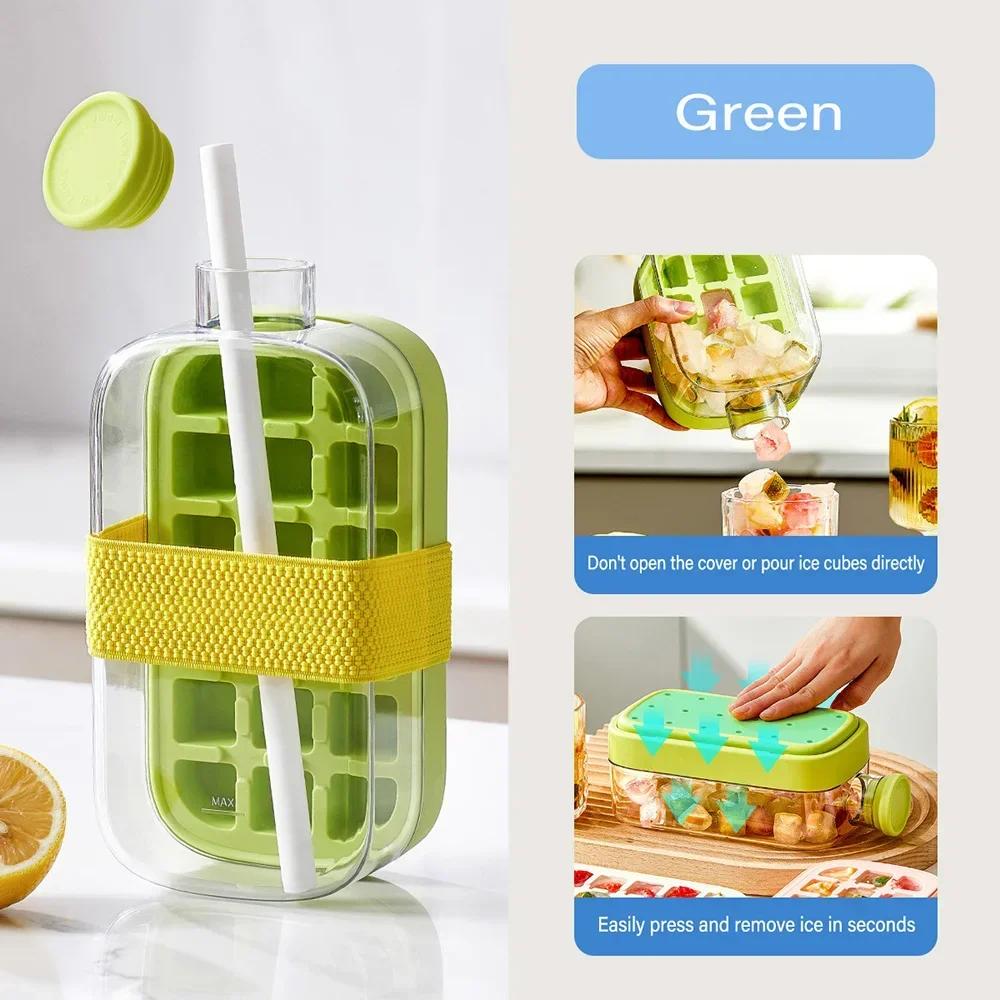

3D BPA FREE Drink Bottles with Straws | 500/800ML Ice-make Pressing Mould Designs Portable Food-grade Ice Cube Tray Beverage Cup