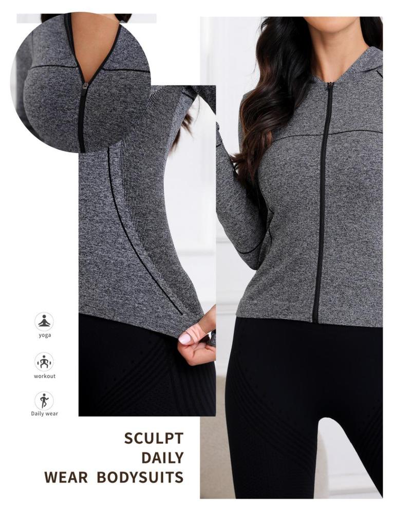 Women's Slim Fit Hooded Zip-Up Long-Sleeve Yoga Jacket