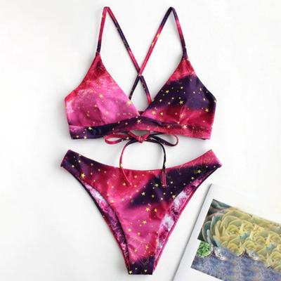 2 Teile/satz Gradienten Bikini Set Draht Freies Stern Druck Krawatte Gürtel Badeanzug für Strand