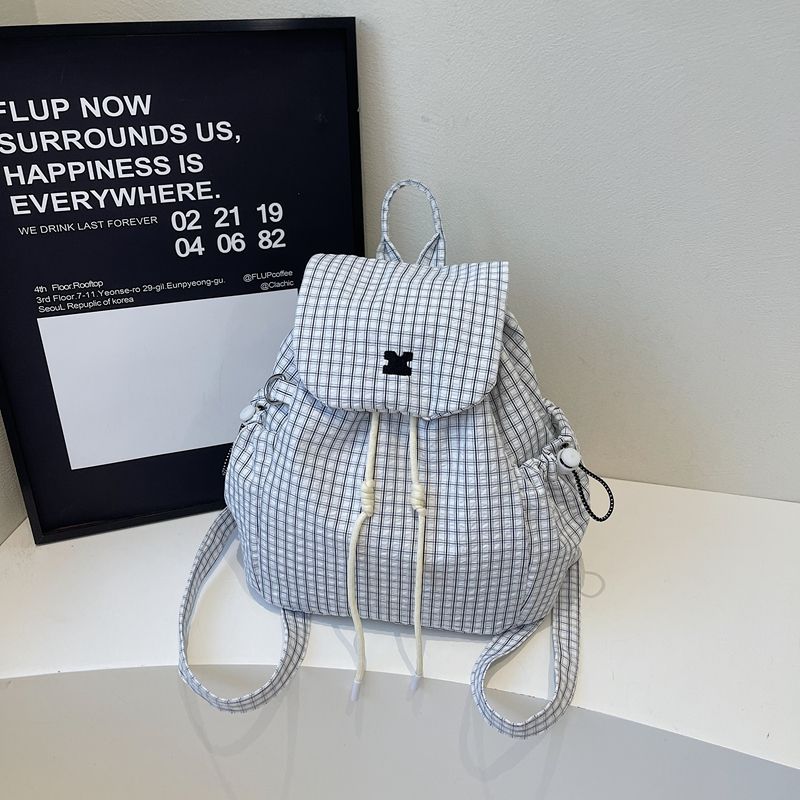 2025 Women s Split Type Grid Canvas Mountaineering Bag College Double Shoulder Casual Backpack Single Shoulder Bucket Bag белый