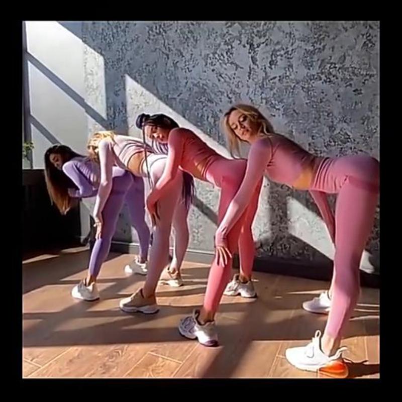 

Спортивный костюм женский комплект для фитнеса и йоги 2 шт. футболка с длинным рукавом колготки пуш-ап сексуальный спортивный спортивный костюм