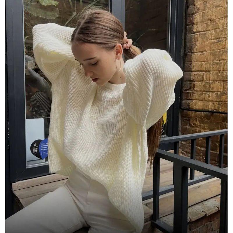 

Pure Color round Neck 2024 Fashion Spring & Fall Loose Knitwear Ins Pullover Female Hair Tops Drop-Shoulder Sleeve Knitwear White M