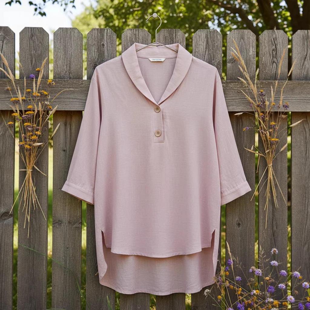 European American Spring/Summer 2026 Women's Casual Loose Fashion Top with Bright Doll Collar