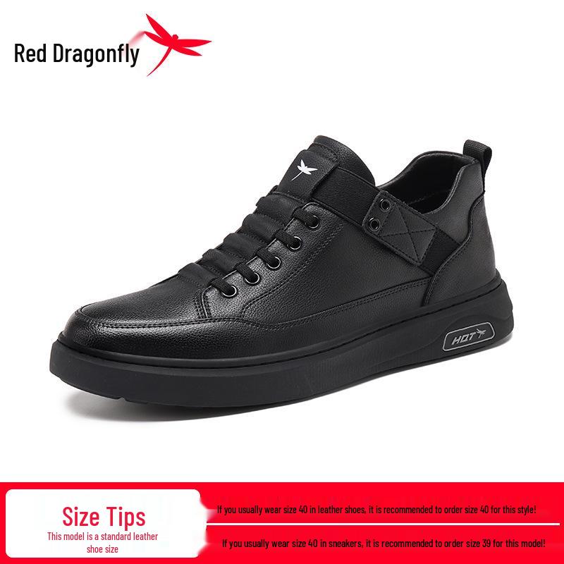 Red Dragonfly Men s Black Leather Casual Sports Shoes for Autumn/Winter 43 чёрный