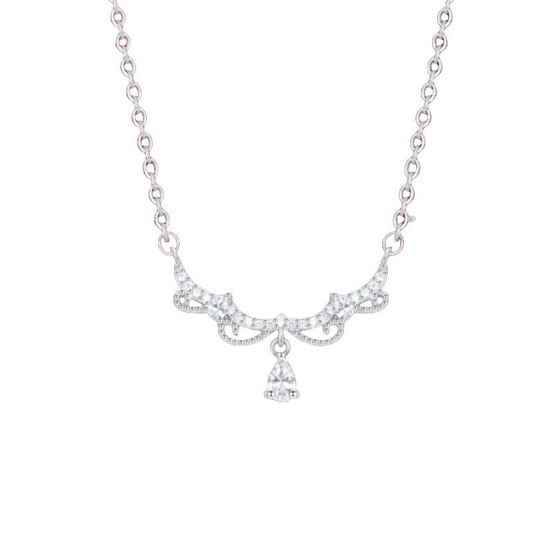 925 Silver Lace Water Drop Necklace for Women , Niche Elegant Choker , Fashion OL Style , 41 - 50cm 925 silver белый
