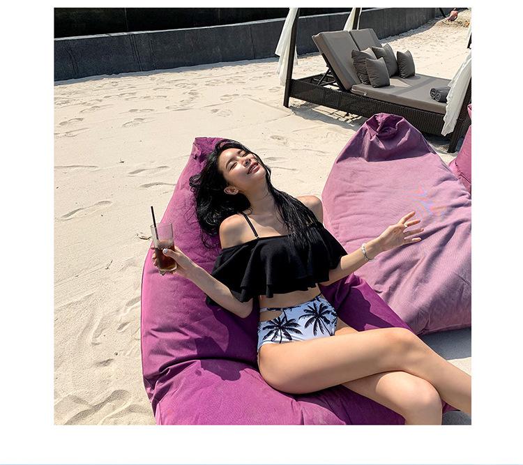 Korean-Style One-Shoulder Ruffle Bikini: Tummy Control, Slimming, Sexy Coconut Leaf Swimwear