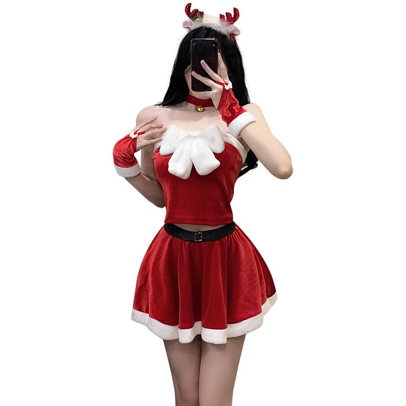 Women Elk Christmas Dress Costume Sexy Cosplay New Year'S Robe Sweet Nightdress Halloween Erotic Lingerie Night Club Suit