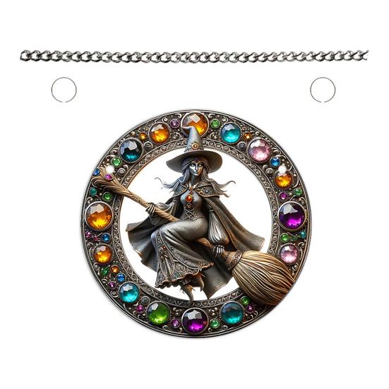 Yousheng Halloween Witch Flying Broom Suncatcher Faux Crystal Magic Witch Wall Art Decor Acrylic Stained Glass Window Hanging Sun Catcher for Home