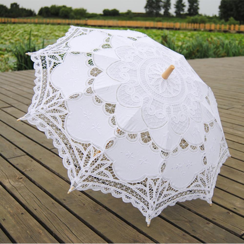 Handgefertigter Brautschirm Baumwoll-Sonnenschirm Spitzen-Schirm für Hochzeit Outdoor Sonne