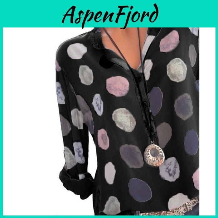 Comfortable And Chic Womens Polka Dots Print Chiffon Blouse With Regular Sleeves