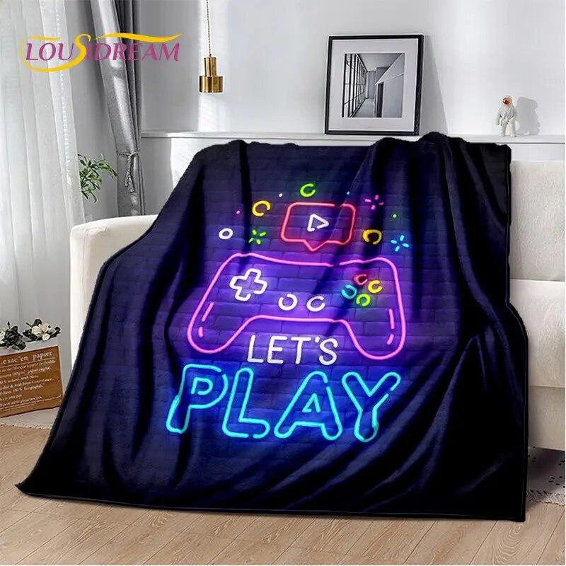 Kreslený Gamer Gamepad Game Over Měkká Plyšová Deka, Flanelová Deka Přehoz na Obývací Pokoj Ložnici Postele Pohovku Piknik