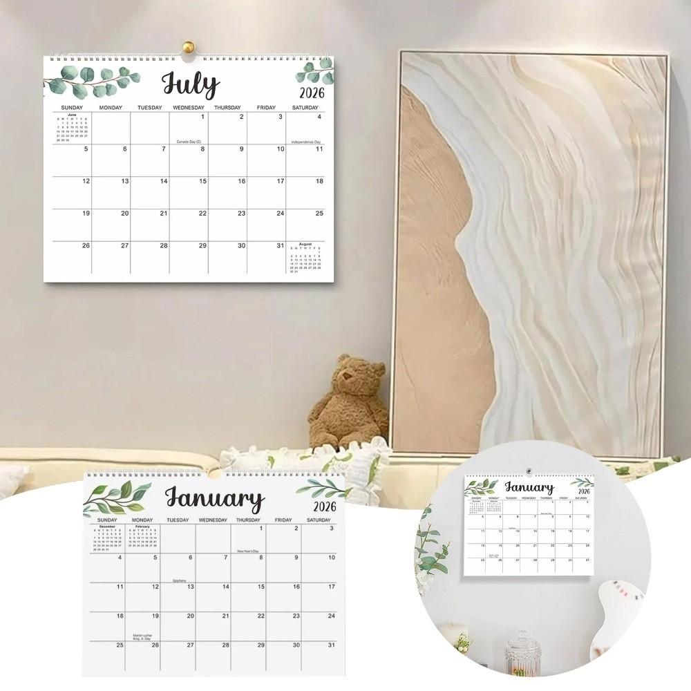 18 Months Leaf Pattern Calendar Coil Binding English Calendar Wall Calendar Work Planning
