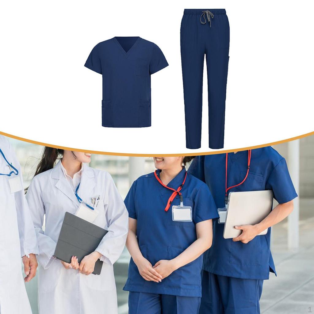 Unisex Skrubbesett Klassisk Maskinvaskbar Kortarmet Sykepleieruniform for