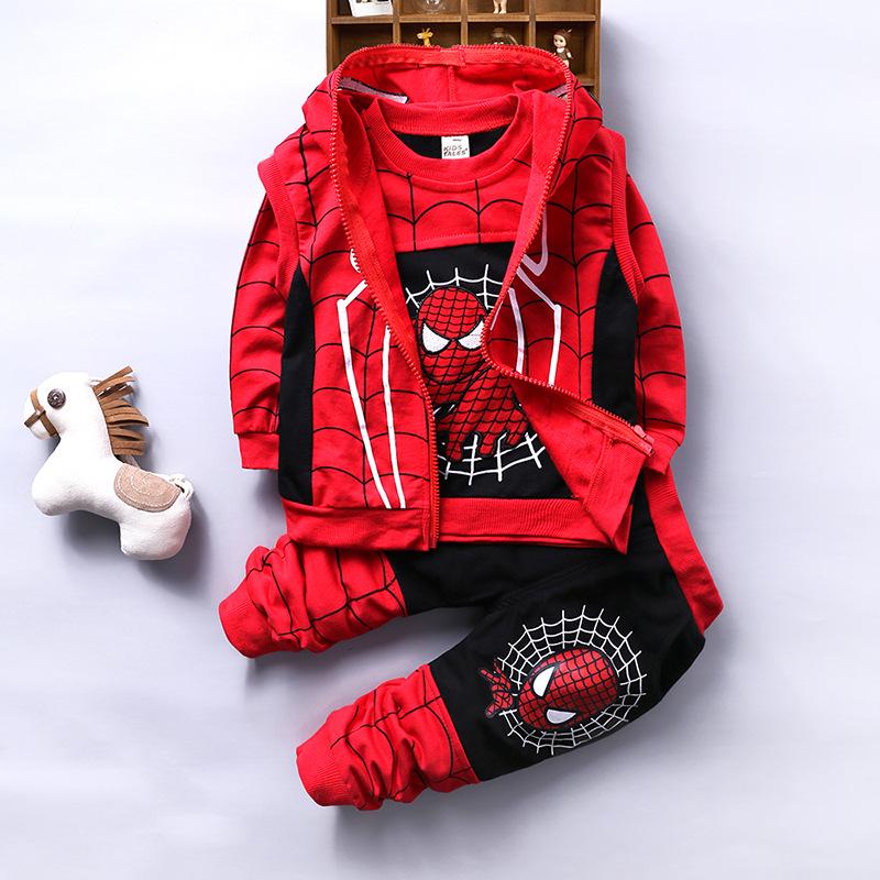 Jungen Frühling Outfit Spinnen Reißverschluss Hoodie 3-teiliges Set für Kleinkinder 1-4 Jahre