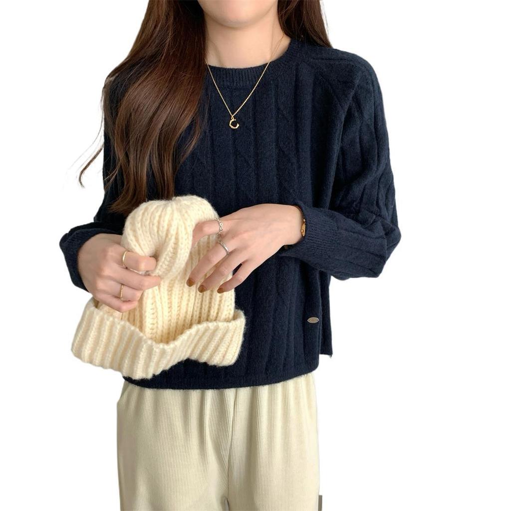 Women's Sweater Short Pullover Round Neck Sweater Autumn and Winter Retro Knitted Top