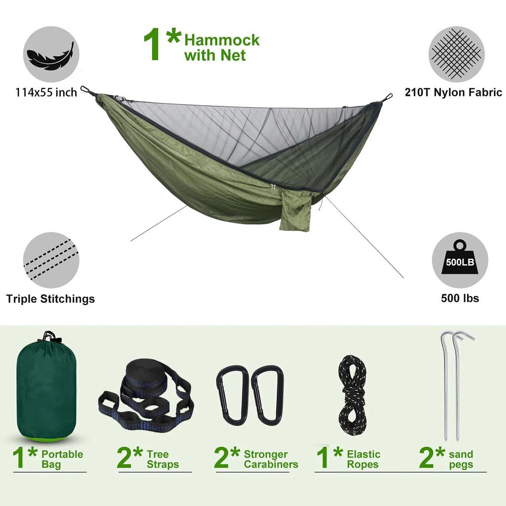 Portable Quick Setup 290*140cm Travel Outdoor Camping Hammock Hanging Sleeping Swing Bed with Mosquito Net