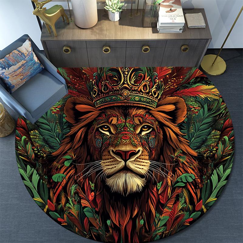 Royal Lion Round Area Rug,Carpet Rug for Living Room Bedroom Sofa Playroom Decor,Non-slip Floor Mat