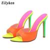 Fashion Eilyken Sexy Pointed Toe Mule High Heels Slipper Stripper Summer Fashion Mixed Color Slip On Slides Women Party Sandal Shoes