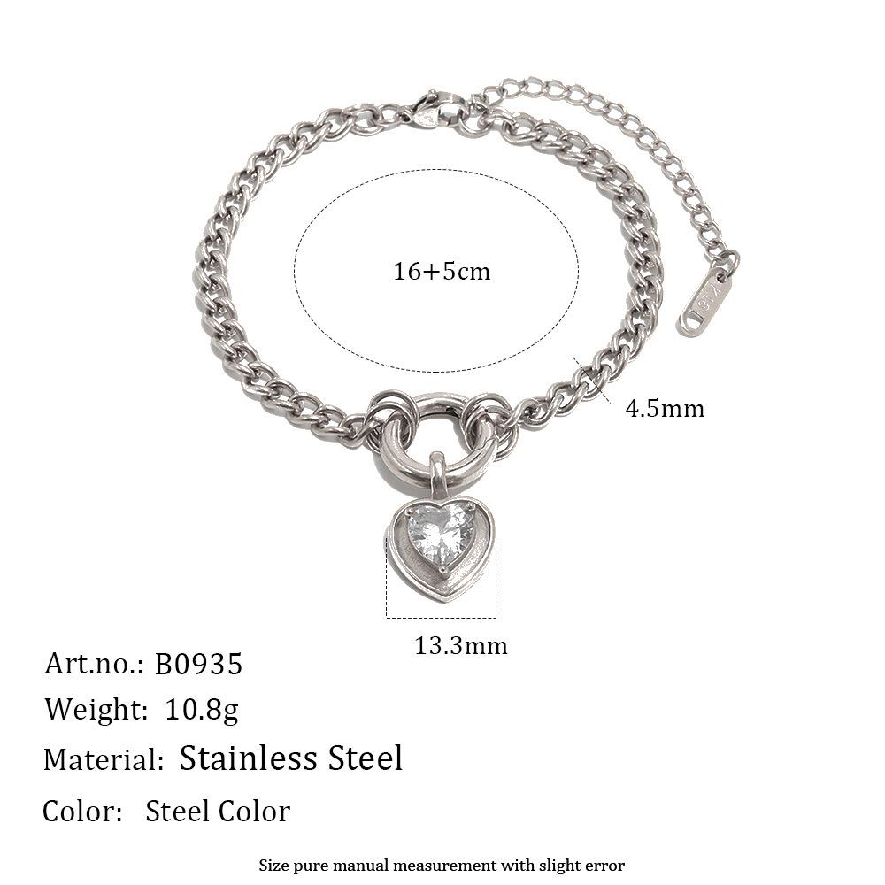 18K Gold Plated Stainless Steel Heart Zircon Bracelet Necklace for Women