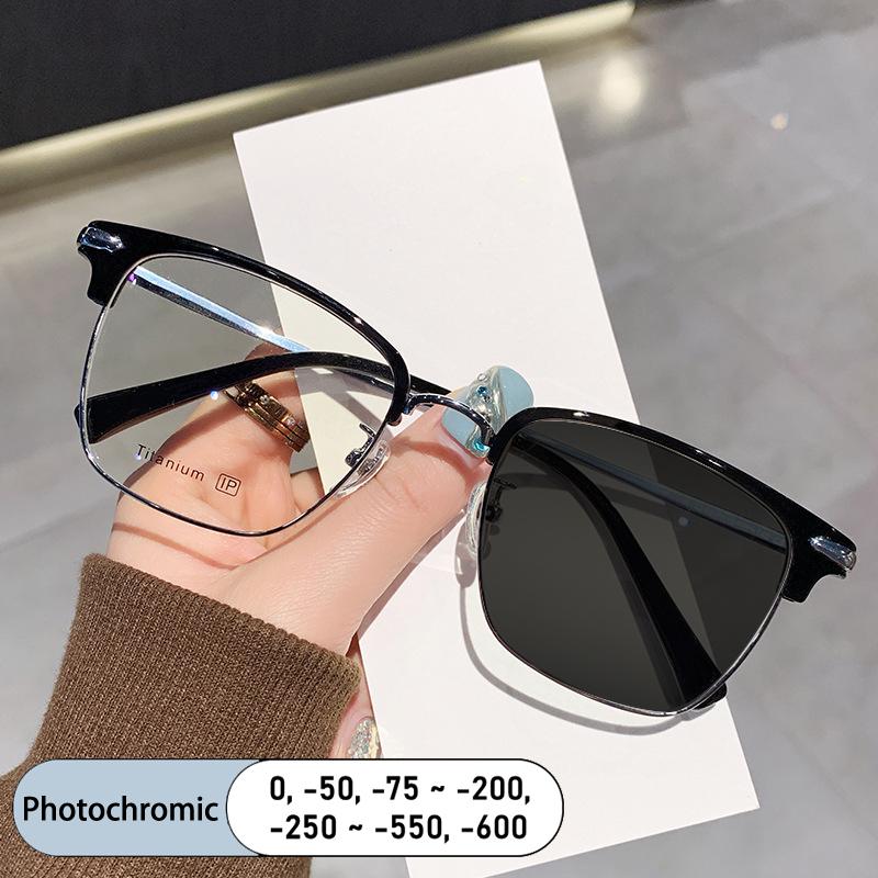 Brand Design Eyebrows Eyeglass Frame Anti Blue Light Prescription Myopia Glasses Photochromic 0~-600 for Men Women